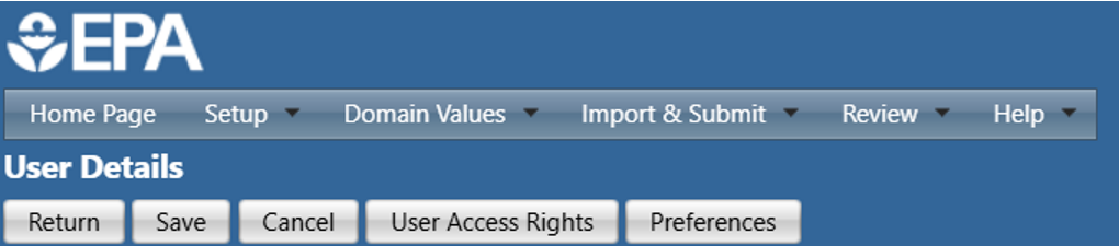 WQX Web header showing the Setup menu and User Details page.